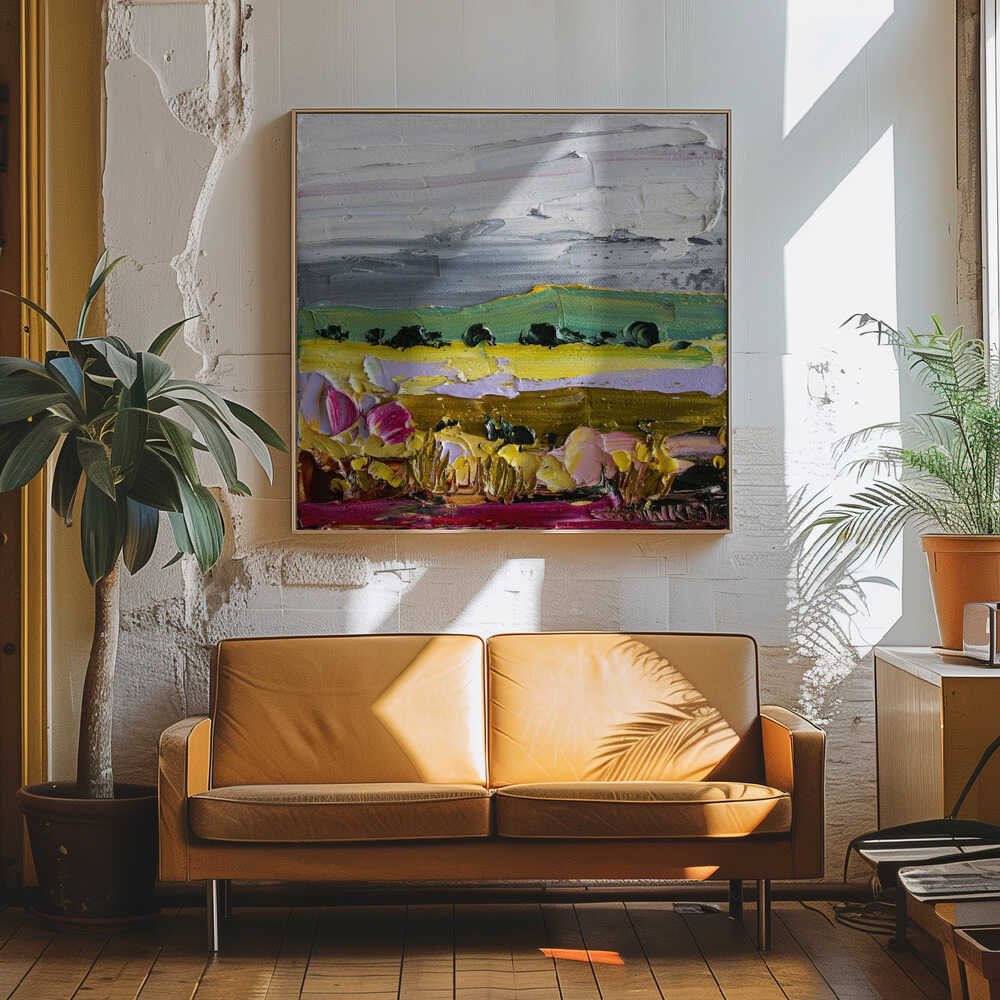 Vibrant Countryside Fields - Square Stretched Canvas, Poster or Fine Art Print by Angela Hawkey - I Heart Wall Art - Poster Print, Canvas Print or Framed Art Print