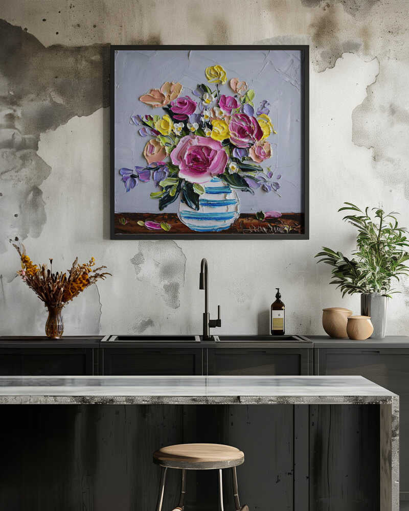 Vibrant Impasto Flowers - Square Stretched Canvas, Poster or Fine Art Print by Angela Hawkey - I Heart Wall Art - Poster Print, Canvas Print or Framed Art Print