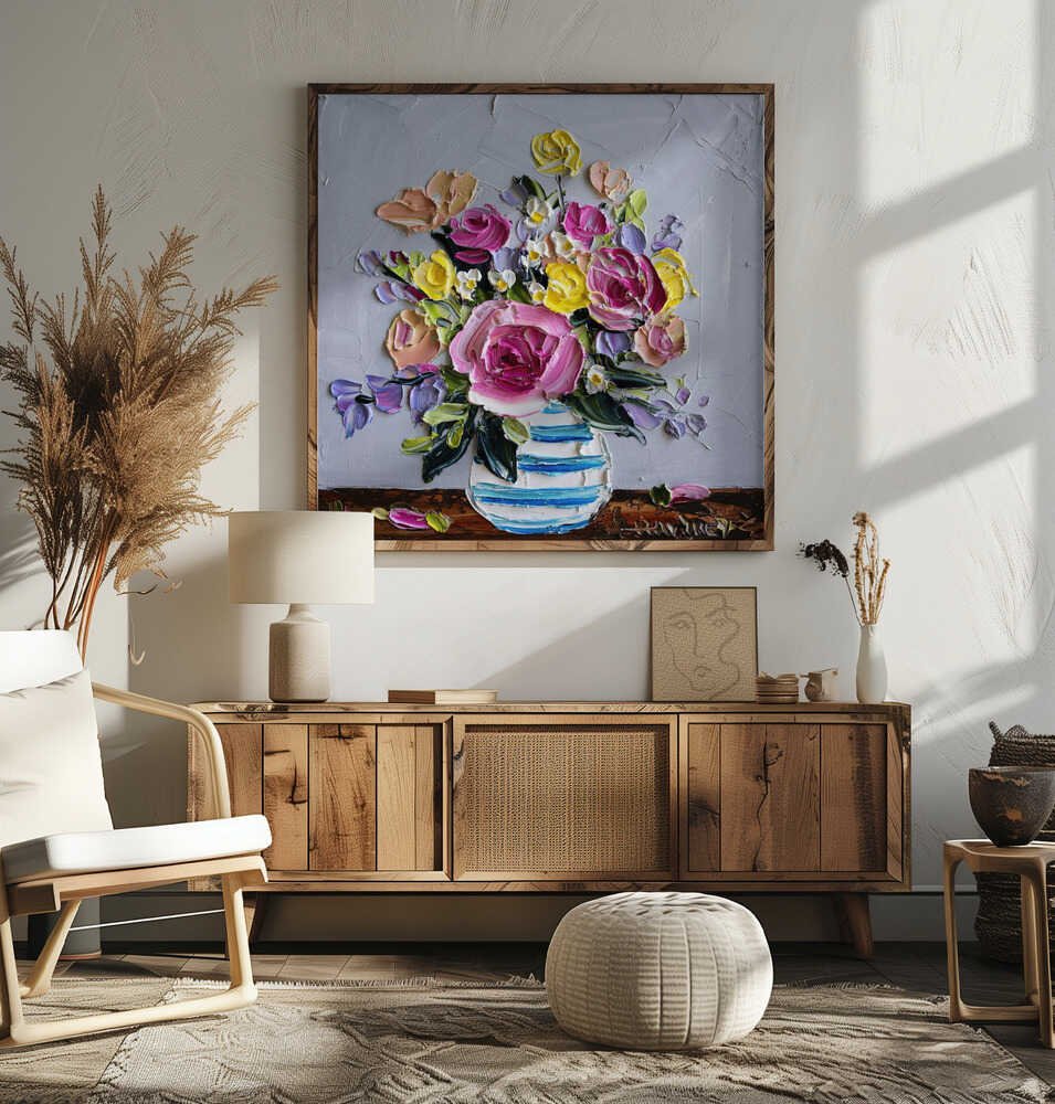 Vibrant Impasto Flowers - Square Stretched Canvas, Poster or Fine Art Print by Angela Hawkey - I Heart Wall Art - Poster Print, Canvas Print or Framed Art Print