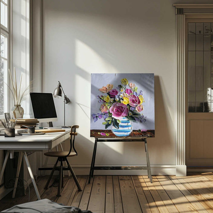 Vibrant Impasto Flowers - Square Stretched Canvas, Poster or Fine Art Print by Angela Hawkey - I Heart Wall Art - Poster Print, Canvas Print or Framed Art Print