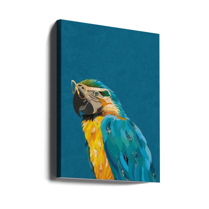 Vibrant macaw wearing glasses - Stretched Canvas, Poster or Fine Art Print I Heart Wall Art