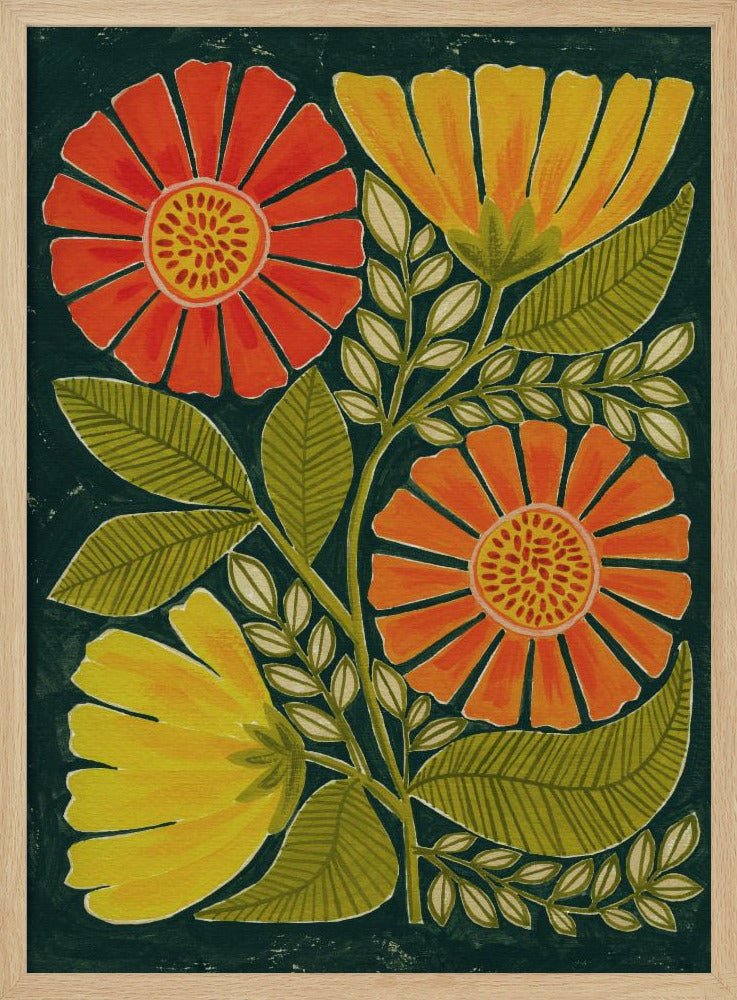 Vibrant Orange And Yellow Flowers - Stretched Canvas, Poster or Fine Art Print - I Heart Wall Art - Poster Print, Canvas Print or Framed Art Print