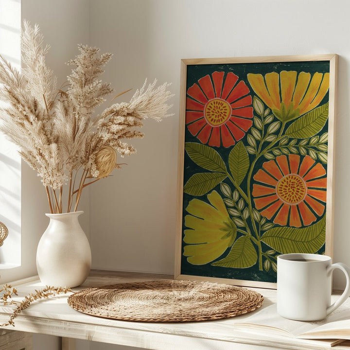 Vibrant Orange And Yellow Flowers - Stretched Canvas, Poster or Fine Art Print - I Heart Wall Art - Poster Print, Canvas Print or Framed Art Print