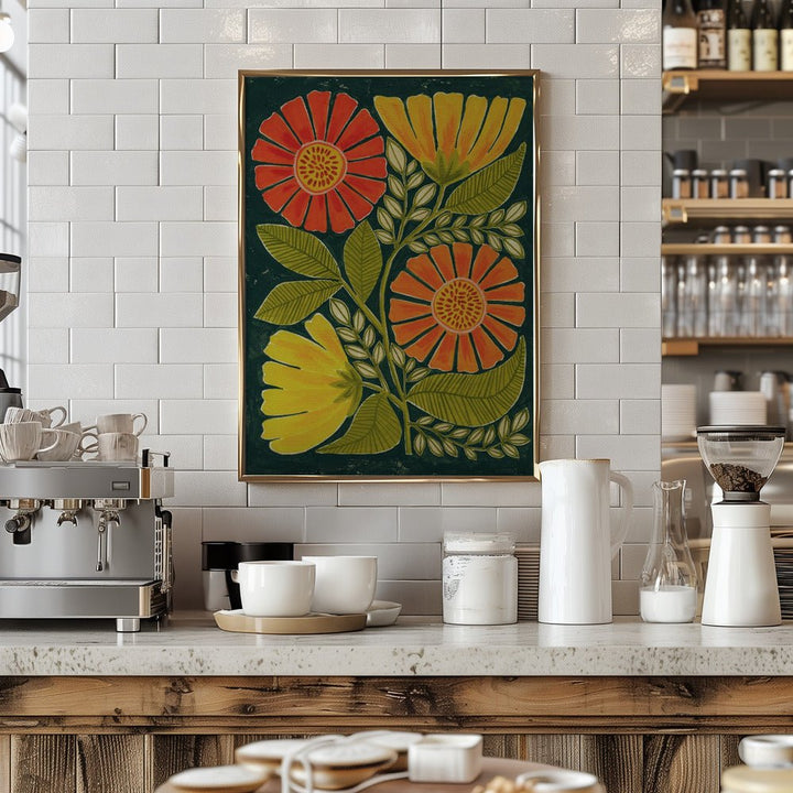 Vibrant Orange And Yellow Flowers - Stretched Canvas, Poster or Fine Art Print - I Heart Wall Art - Poster Print, Canvas Print or Framed Art Print