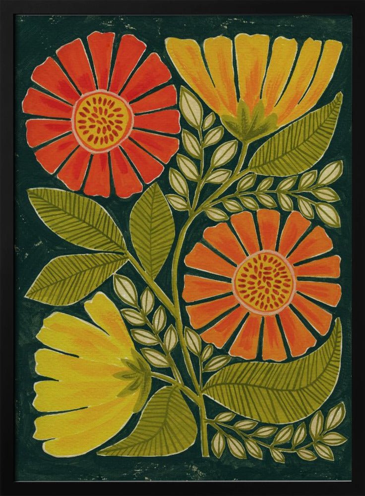 Vibrant Orange And Yellow Flowers - Stretched Canvas, Poster or Fine Art Print - I Heart Wall Art - Poster Print, Canvas Print or Framed Art Print