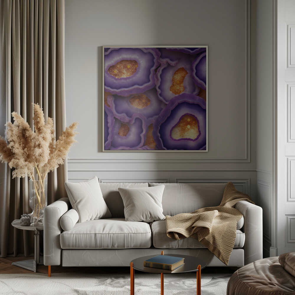 Vibrant Purple Geode Crystals - Square Stretched Canvas, Poster or Fine Art Print - I Heart Wall Art - Poster Print, Canvas Print or Framed Art Print