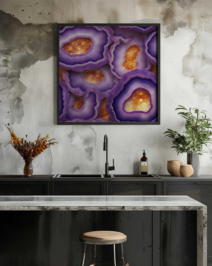 Vibrant Purple Geode Crystals - Square Stretched Canvas, Poster or Fine Art Print - I Heart Wall Art - Poster Print, Canvas Print or Framed Art Print