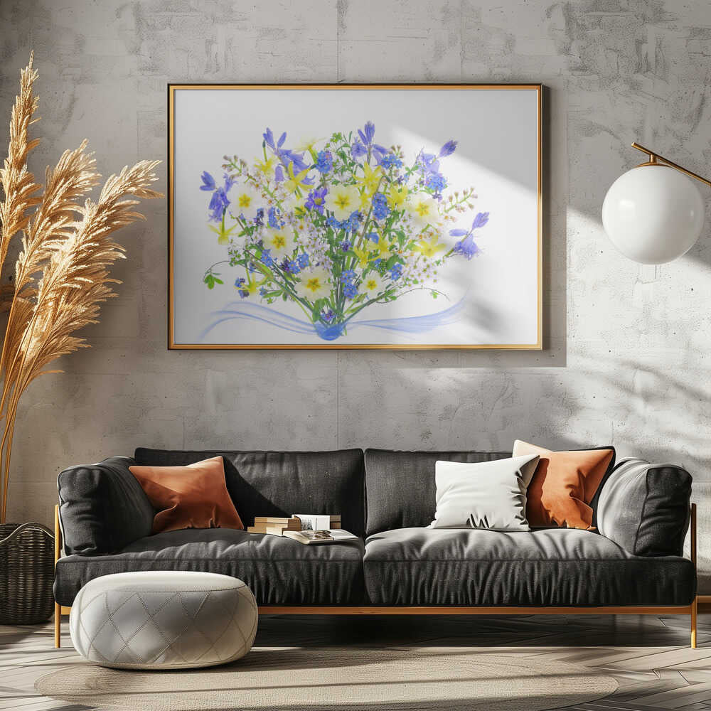 Vibrant Spring Flower Bouquet - Floral Photographic Stretched Canvas Poster or Fine Art Print