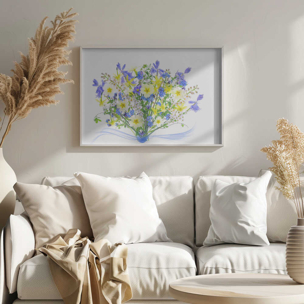 Vibrant Spring Flower Bouquet - Floral Photographic Stretched Canvas Poster or Fine Art Print