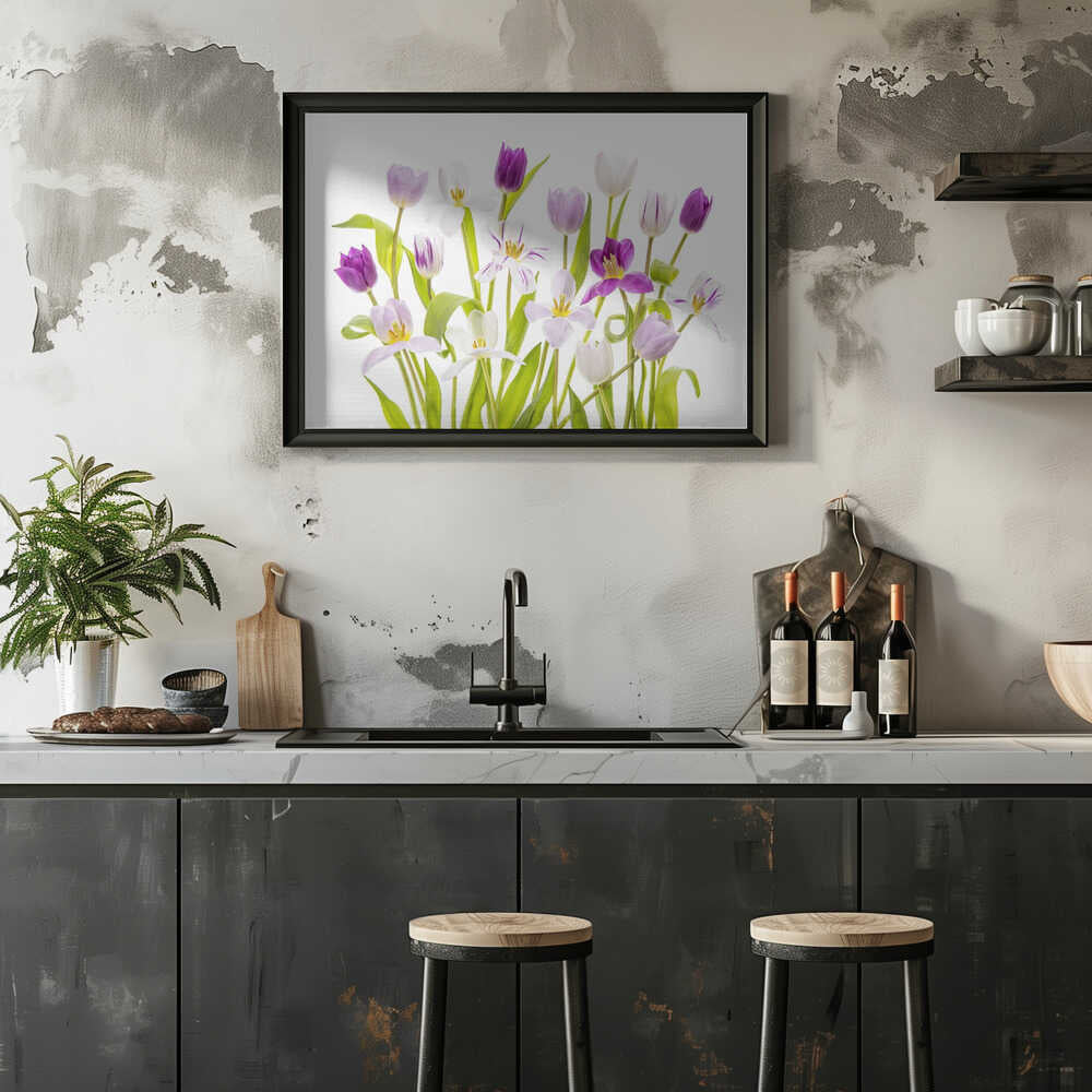 Vibrant Spring Tulips - Floral Photographic Stretched Canvas Poster or Fine Art Print