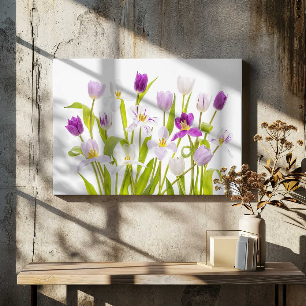 Vibrant Spring Tulips - Floral Photographic Stretched Canvas Poster or Fine Art Print