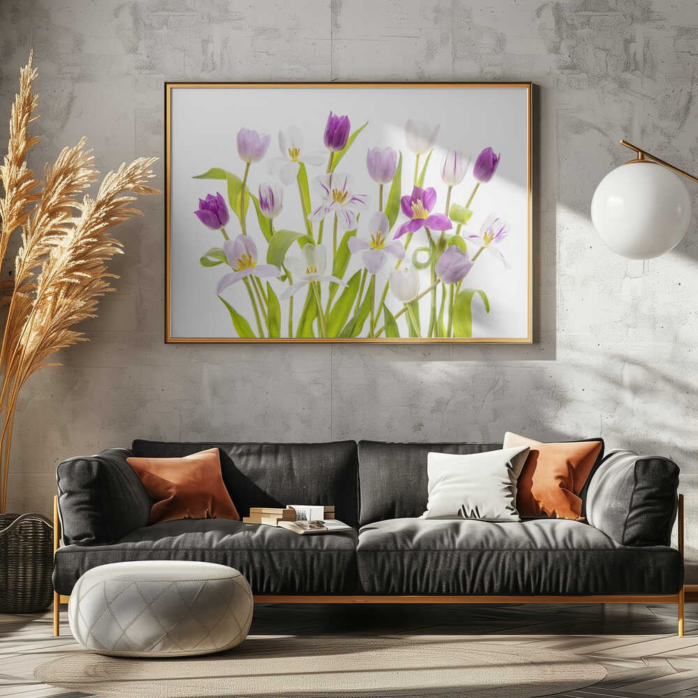 Vibrant Spring Tulips - Floral Photographic Stretched Canvas Poster or Fine Art Print