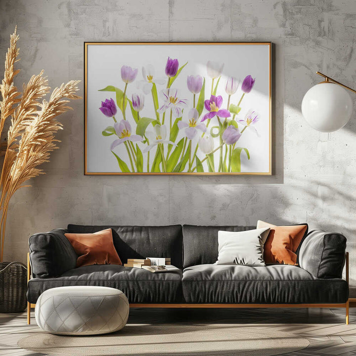 Vibrant Spring Tulips - Floral Photographic Stretched Canvas Poster or Fine Art Print