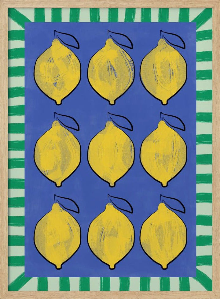 Vibrant Yellow Lemons on a Deep Blue - Stretched Canvas, Poster or Fine Art Print - I Heart Wall Art - Poster Print, Canvas Print or Framed Art Print