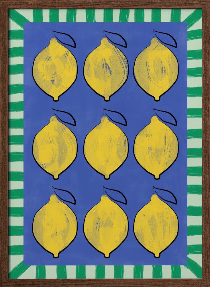 Vibrant Yellow Lemons on a Deep Blue - Stretched Canvas, Poster or Fine Art Print - I Heart Wall Art - Poster Print, Canvas Print or Framed Art Print