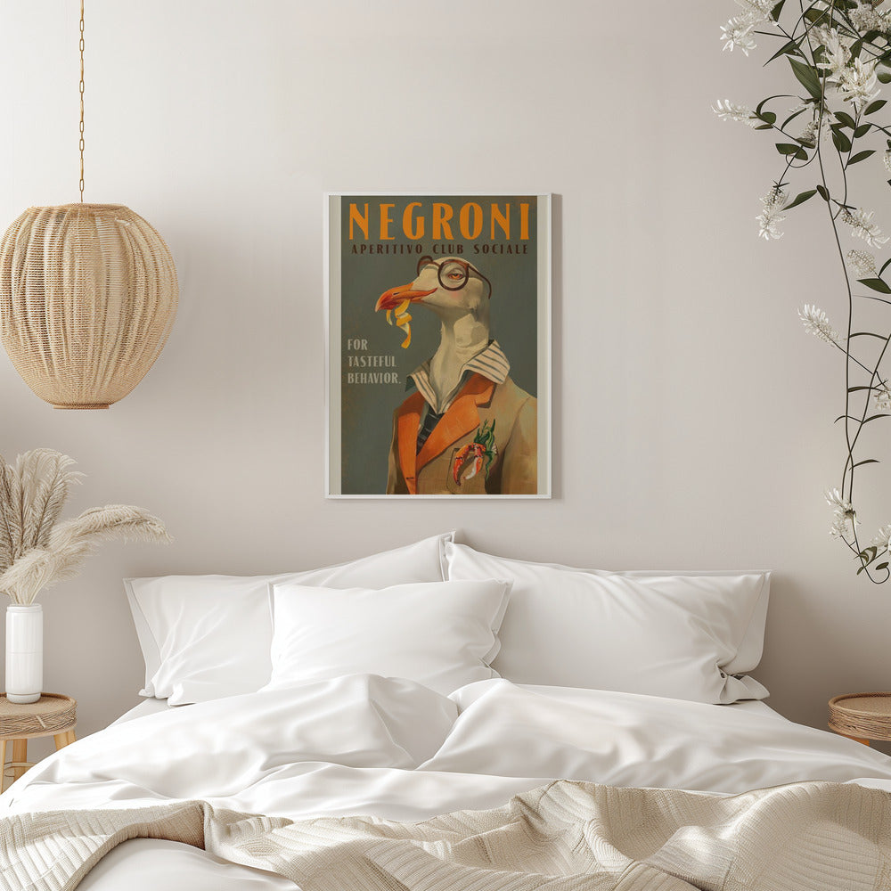 Vintage Art Deco Negroni Poster Of A Fancy Seagull - Stretched Canvas, Poster or Fine Art Print I Heart Wall Art