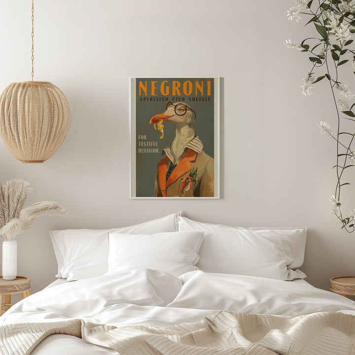 Vintage Art Deco Negroni Poster Of A Fancy Seagull - Stretched Canvas, Poster or Fine Art Print I Heart Wall Art