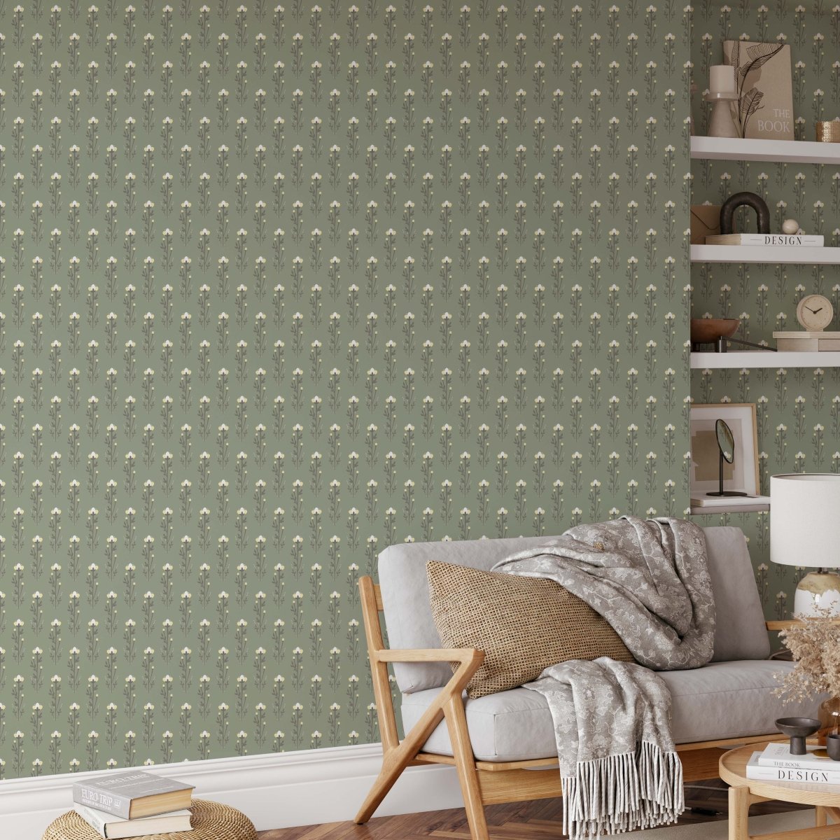 Vintage Classic Green' Design 1 - Floral Removable Wallpaper - I Heart Wall Art - Poster Print, Canvas Print or Framed Art Print
