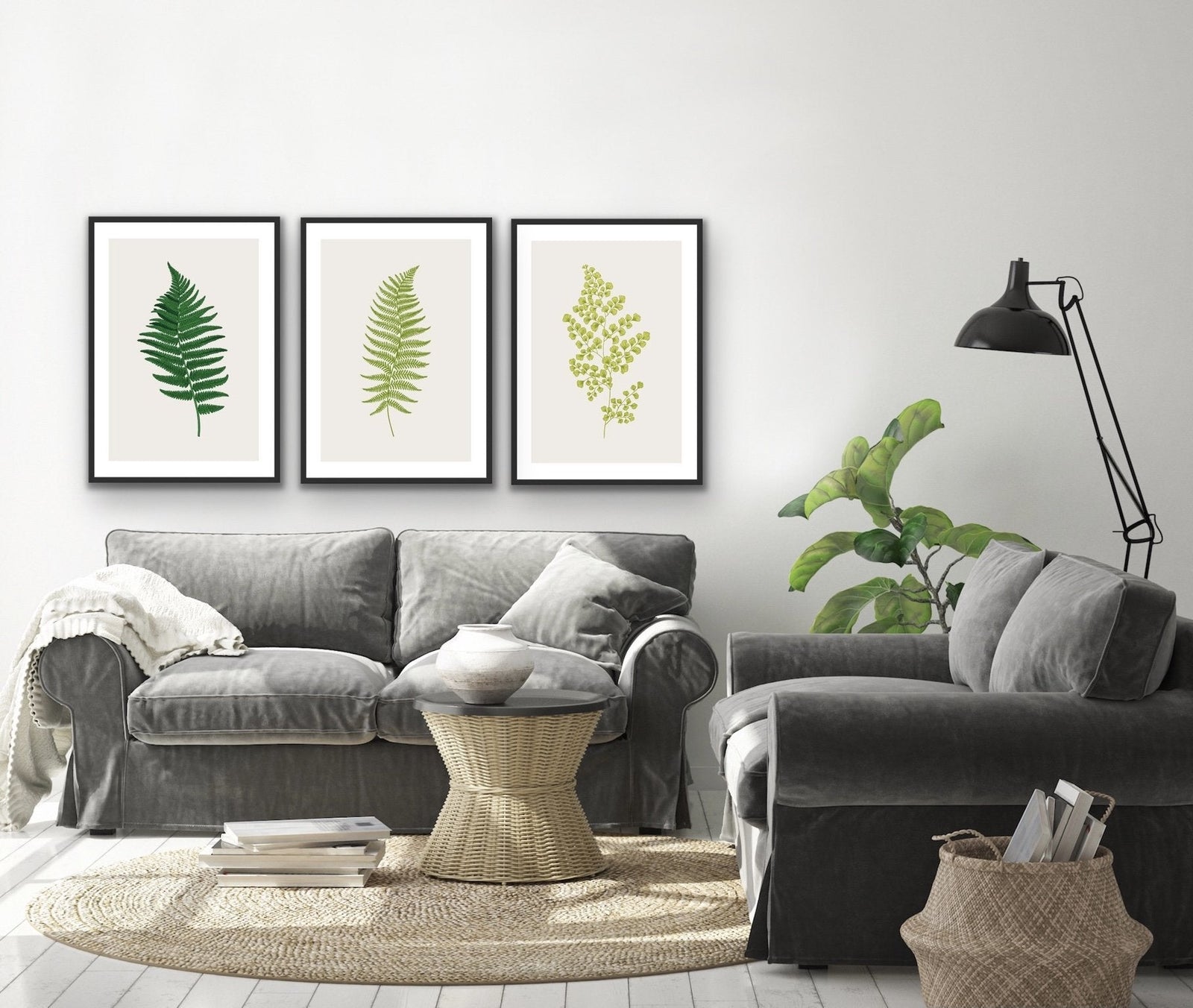 Vintage Fern Prints In Green - Three Piece Fern Print Set Botanical Retro Decor Triptych - I Heart Wall Art