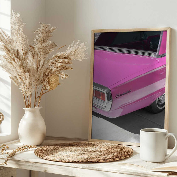 Vintage Pink 1965 Thunderbird - Stretched Canvas, Poster or Fine Art Print - I Heart Wall Art - Poster Print, Canvas Print or Framed Art Print