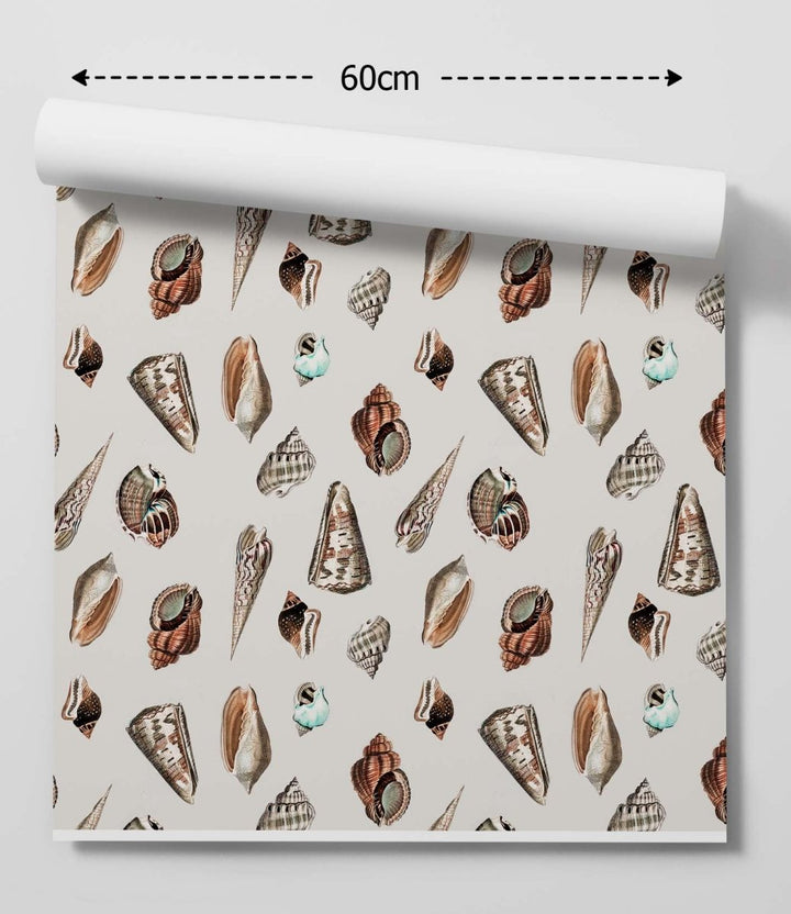 Vintage Shell Illustration Wallpaper - Quality Peel and Stick Adhesive Wallpaper - I Heart Wall Art - Poster Print, Canvas Print or Framed Art Print