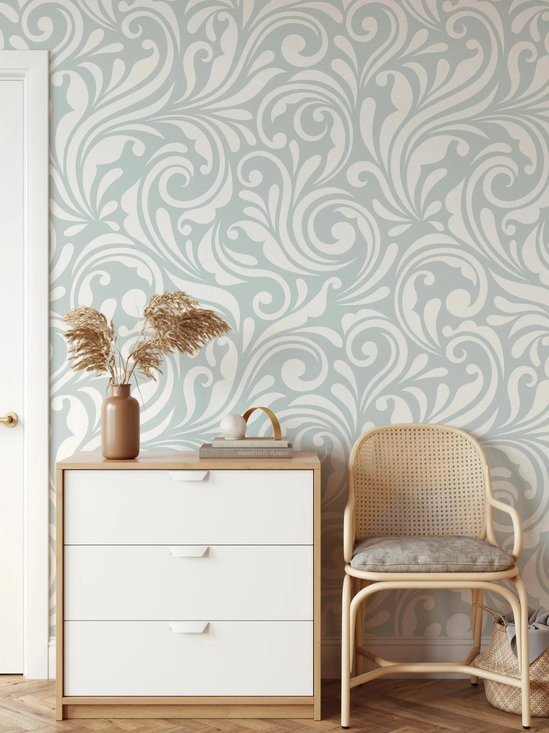 Vintage Whirl Wallpaper in Cool Blue - Peel and Stick Removable Wallpaper I Heart Wall Art Australia 
