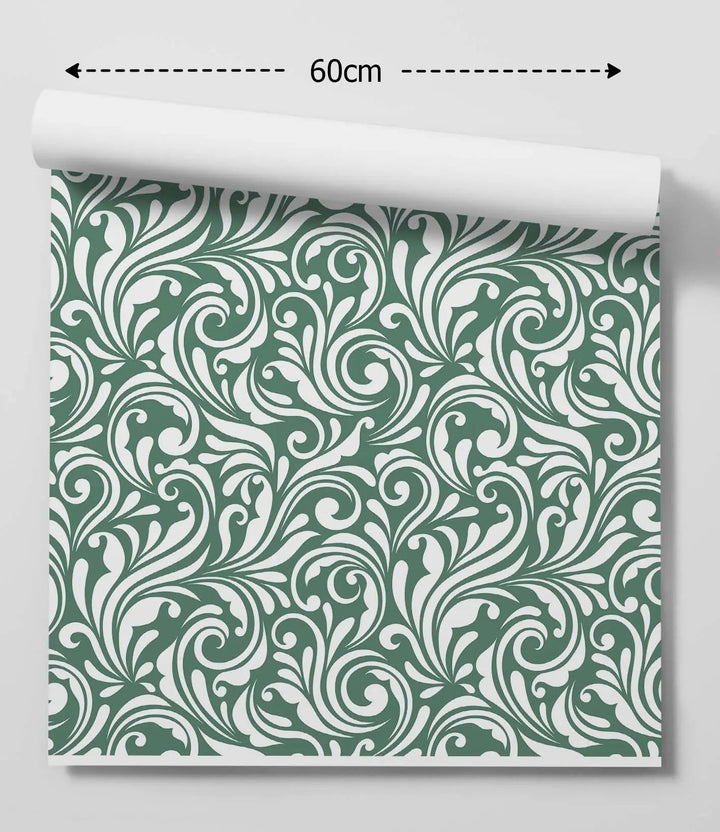 Vintage Whirl Wallpaper in Eucalyptus Green At Half Size - Peel and Stick Removable Wallpaper I Heart Wall Art Australia