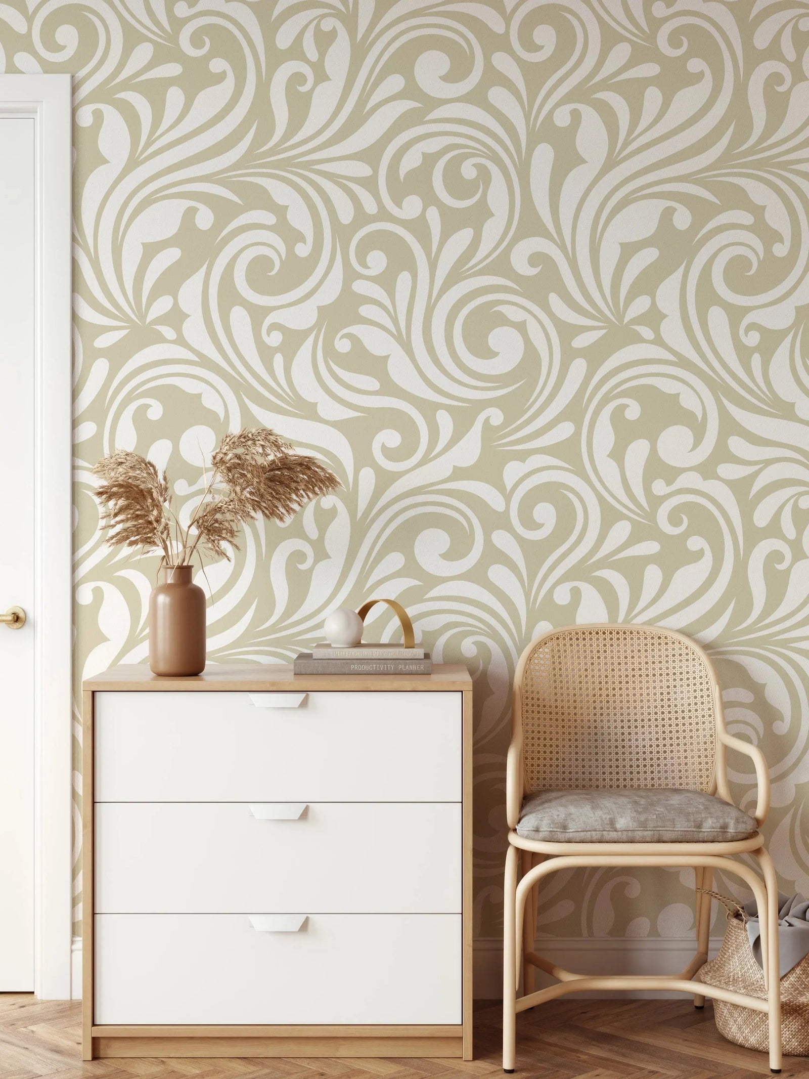 Vintage Whirl Wallpaper in Wheat - Peel and Stick Removable Wallpaper I Heart Wall Art Australia