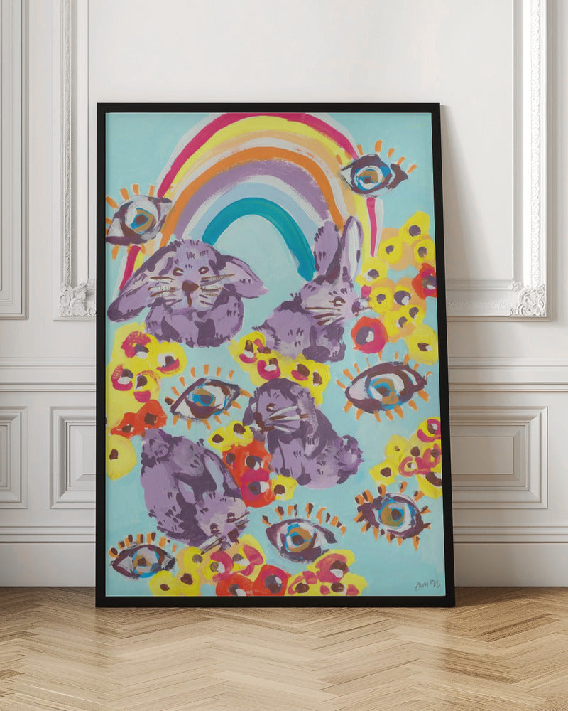 Violet Bunnies Having Fun - Stretched Canvas, Poster or Fine Art Print I Heart Wall Art