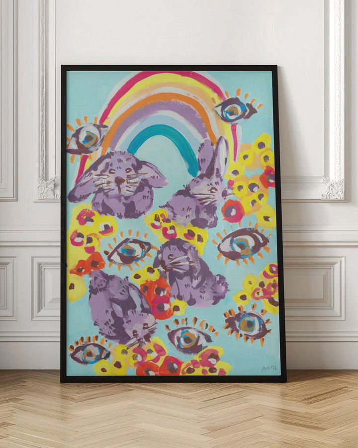 Violet Bunnies Having Fun - Stretched Canvas, Poster or Fine Art Print I Heart Wall Art