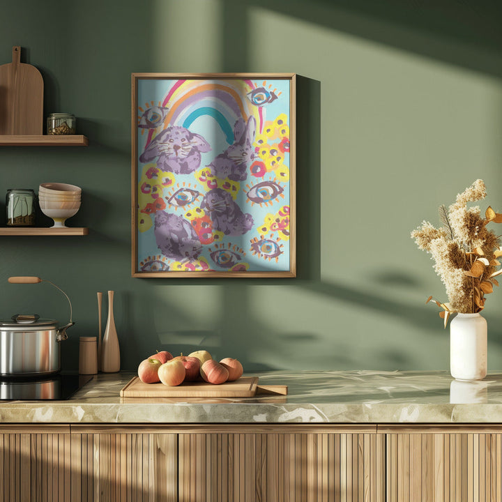 Violet Bunnies Having Fun - Stretched Canvas, Poster or Fine Art Print I Heart Wall Art