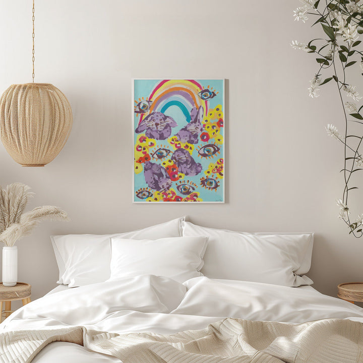 Violet Bunnies Having Fun - Stretched Canvas, Poster or Fine Art Print I Heart Wall Art