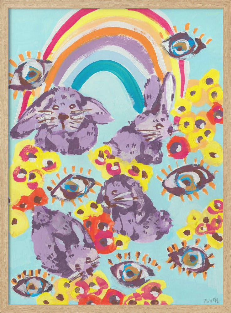 Violet Bunnies Having Fun - Stretched Canvas, Poster or Fine Art Print I Heart Wall Art