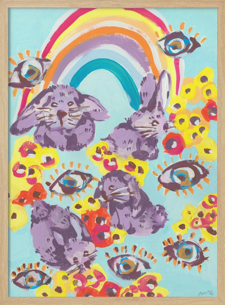 Violet Bunnies Having Fun - Stretched Canvas, Poster or Fine Art Print I Heart Wall Art