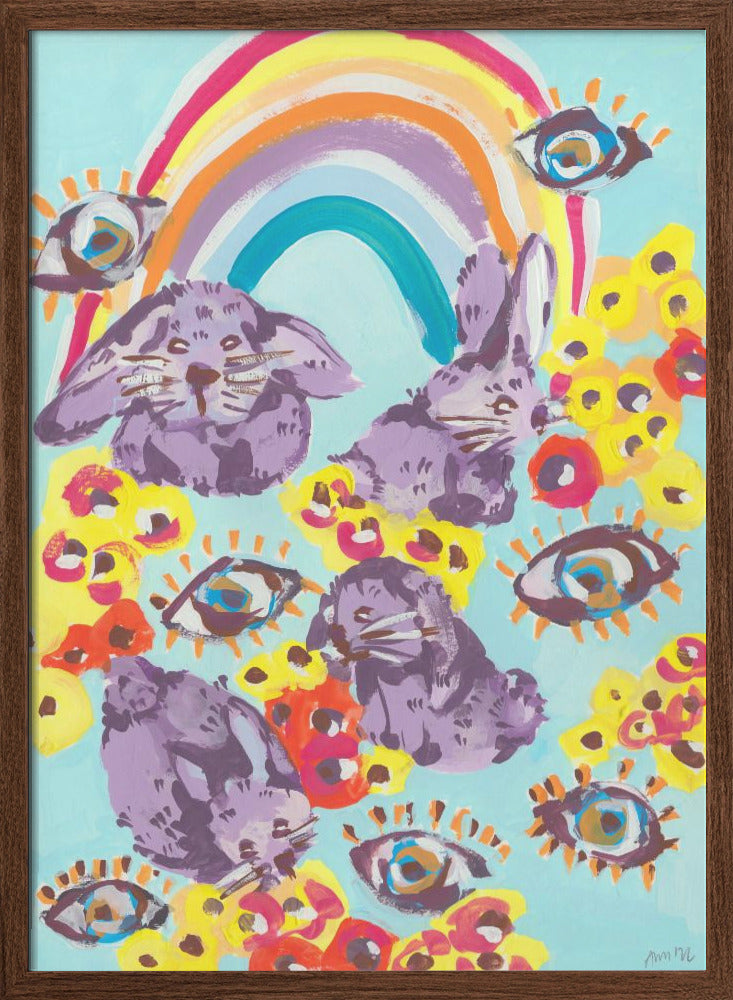 Violet Bunnies Having Fun - Stretched Canvas, Poster or Fine Art Print I Heart Wall Art