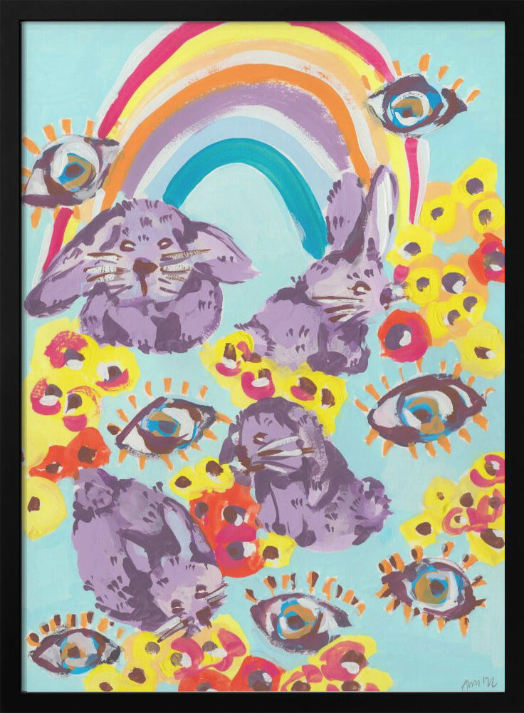 Violet Bunnies Having Fun - Stretched Canvas, Poster or Fine Art Print I Heart Wall Art