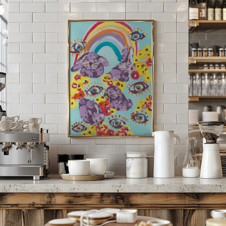 Violet Bunnies Having Fun - Stretched Canvas, Poster or Fine Art Print I Heart Wall Art