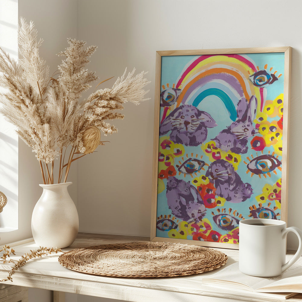 Violet Bunnies Having Fun - Stretched Canvas, Poster or Fine Art Print I Heart Wall Art