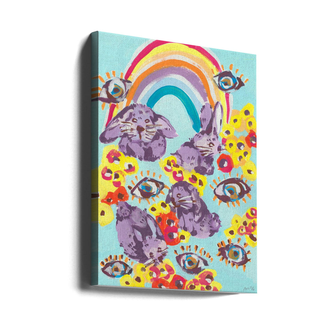 Violet Bunnies Having Fun - Stretched Canvas, Poster or Fine Art Print I Heart Wall Art