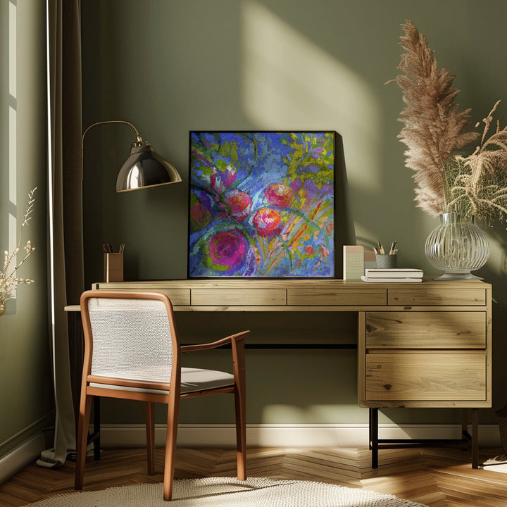 Vivid Blooms Dance - Square Stretched Canvas, Poster or Fine Art Print I Heart Wall Art