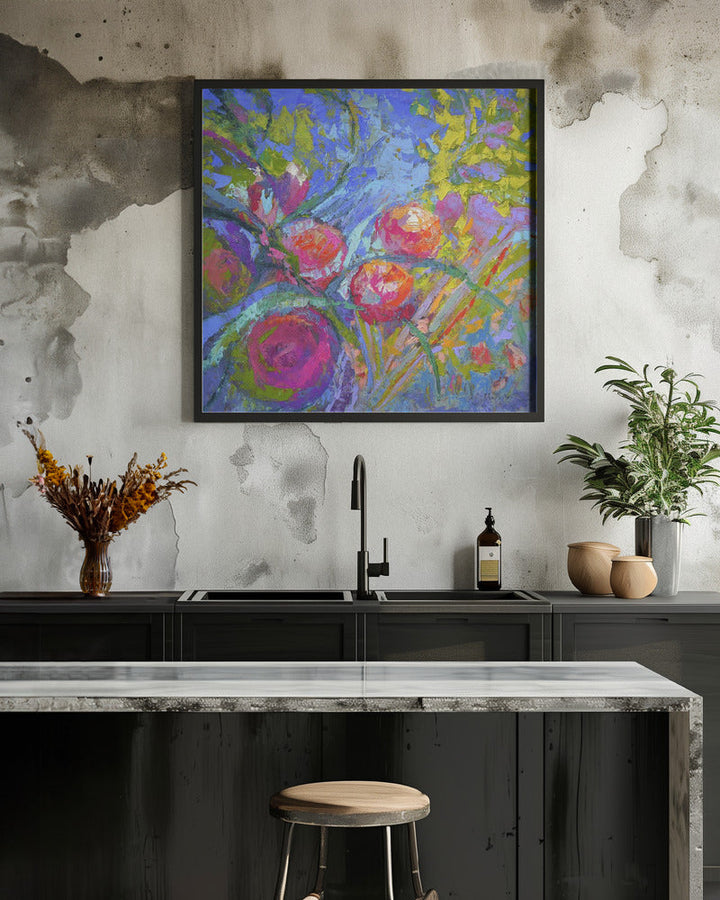 Vivid Blooms Dance - Square Stretched Canvas, Poster or Fine Art Print I Heart Wall Art