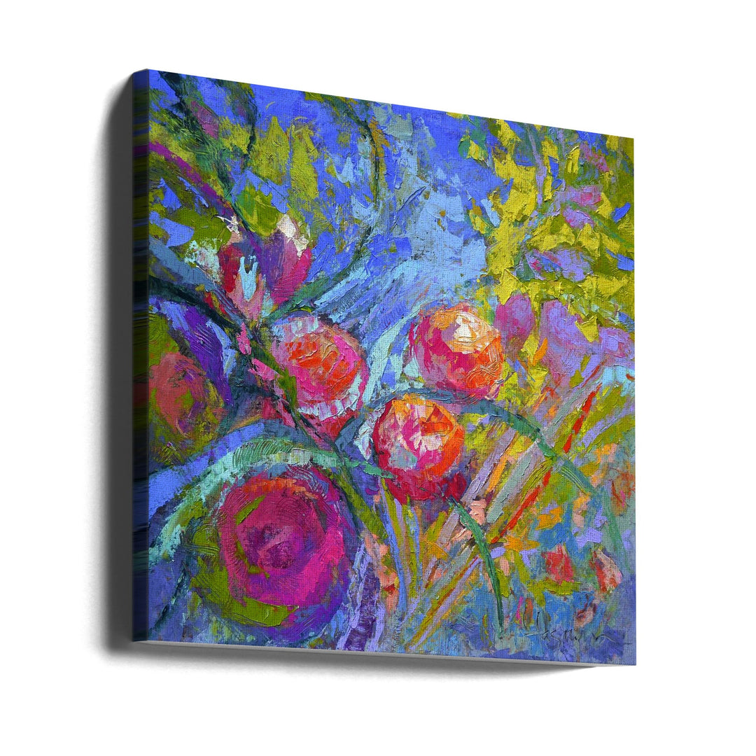 Vivid Blooms Dance - Square Stretched Canvas, Poster or Fine Art Print I Heart Wall Art