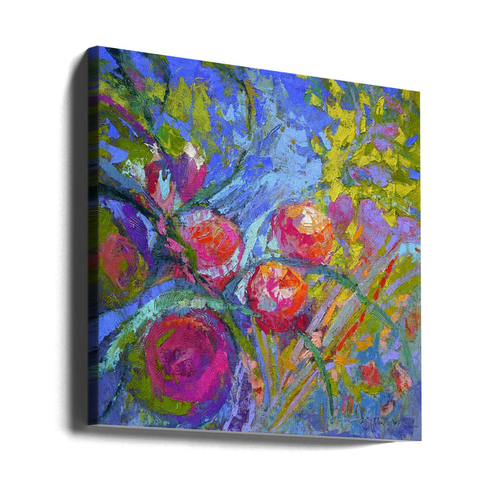 Vivid Blooms Dance - Square Stretched Canvas, Poster or Fine Art Print I Heart Wall Art