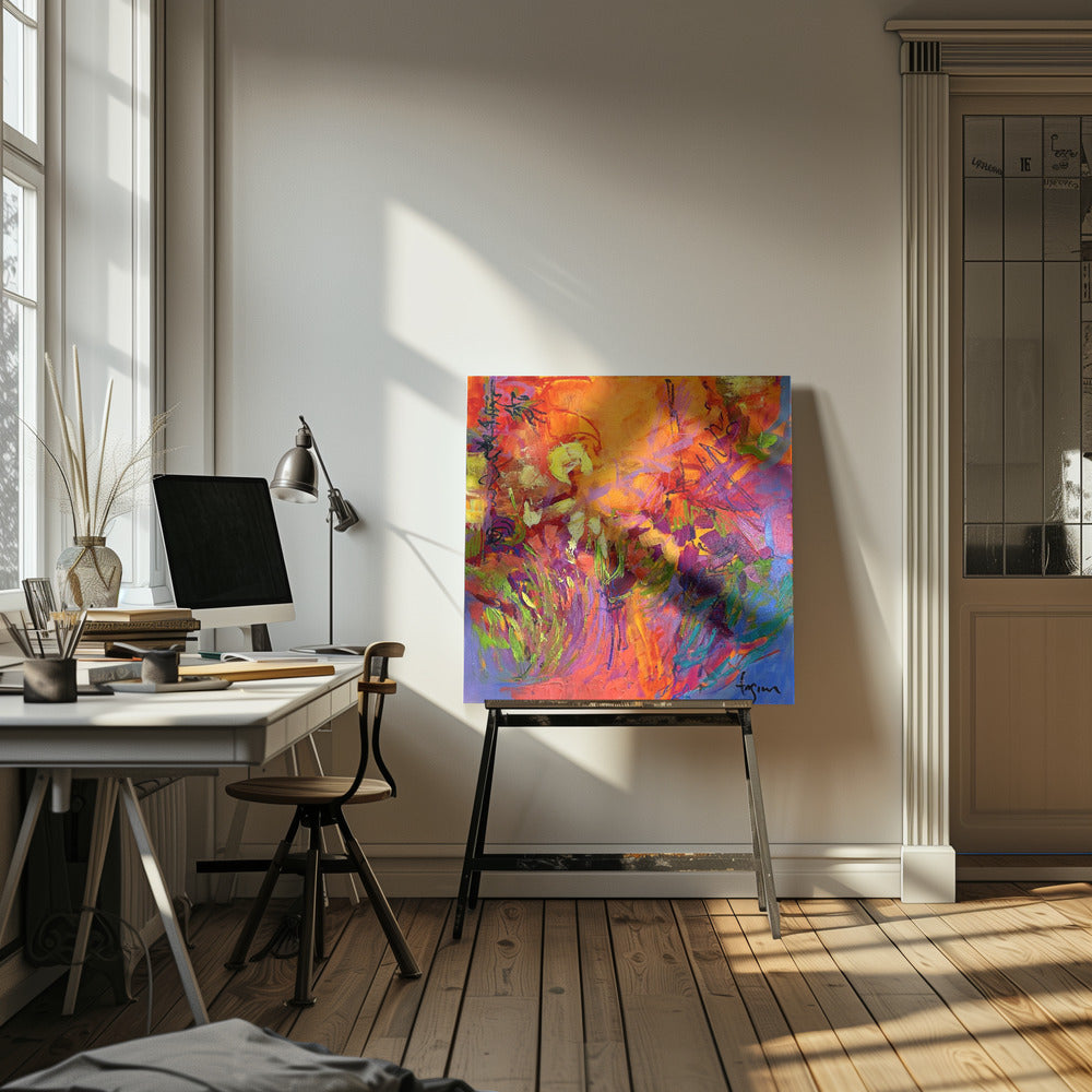 Vivid Sunburst - Square Stretched Canvas, Poster or Fine Art Print I Heart Wall Art
