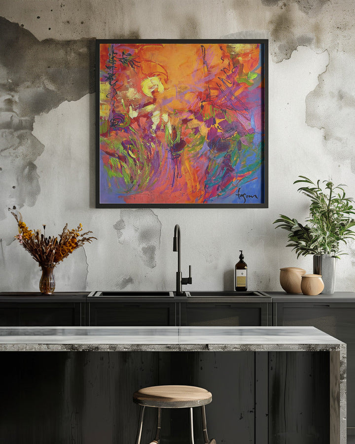 Vivid Sunburst - Square Stretched Canvas, Poster or Fine Art Print I Heart Wall Art
