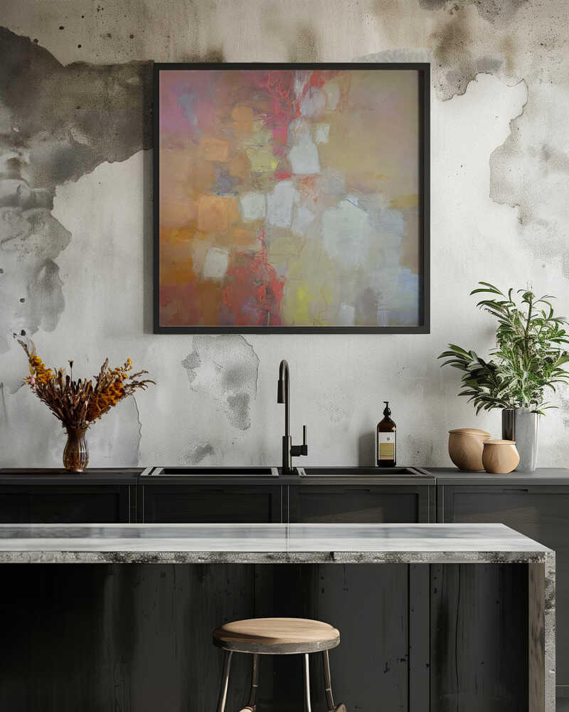 Warm Abstract Flow - Square Stretched Canvas Poster or Fine Art Print
