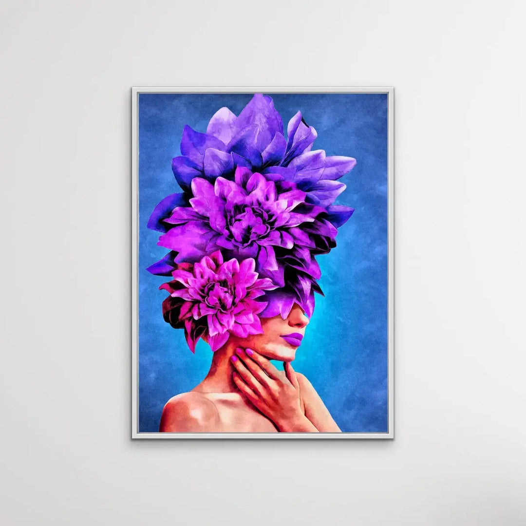Copy of Watch Her Bloom In Purple-  Print One  Colourful Artwork Of Woman With Flowers On Her Head I Heart Wall Art Australia 