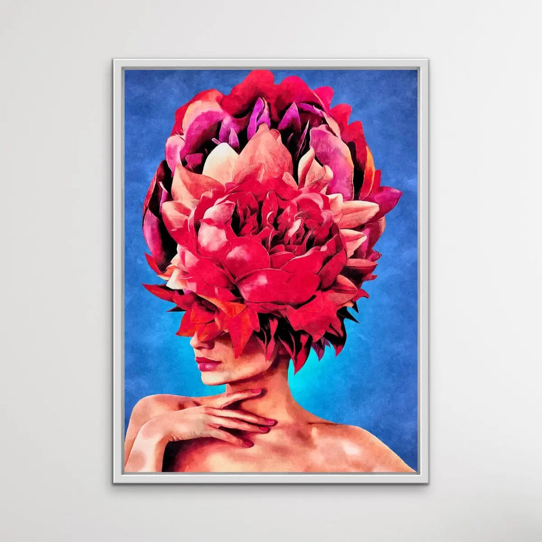 Watch Her Bloom In Red -  Print One -  Colourful Artwork Of Woman With Flowers On Her Head I Heart Wall Art Australia 