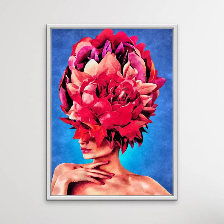 Watch Her Bloom In Red -  Print One -  Colourful Artwork Of Woman With Flowers On Her Head I Heart Wall Art Australia 