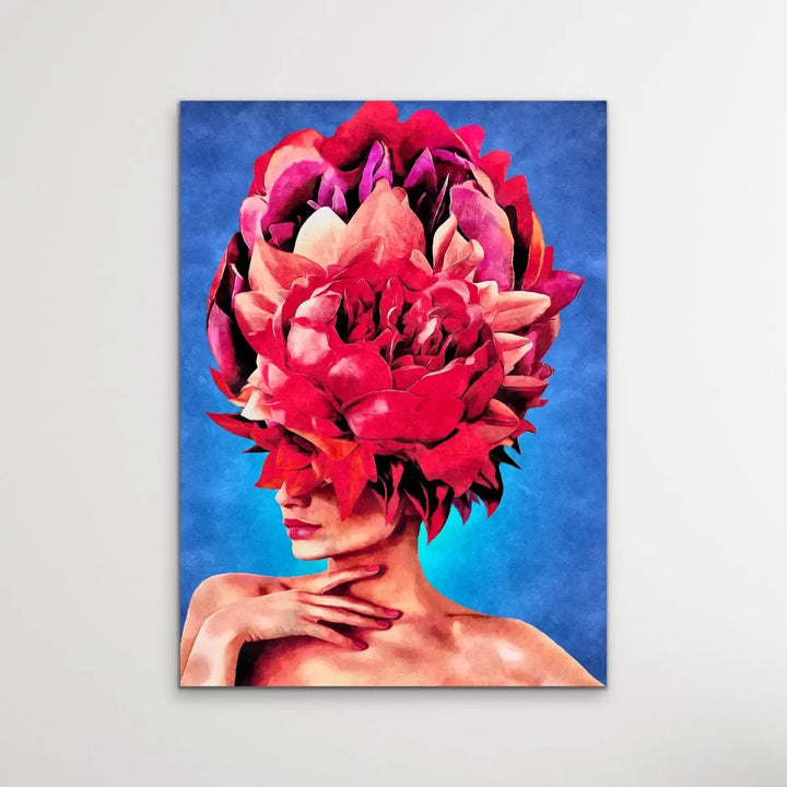 Watch Her Bloom In Red -  Print One -  Colourful Artwork Of Woman With Flowers On Her Head I Heart Wall Art Australia 